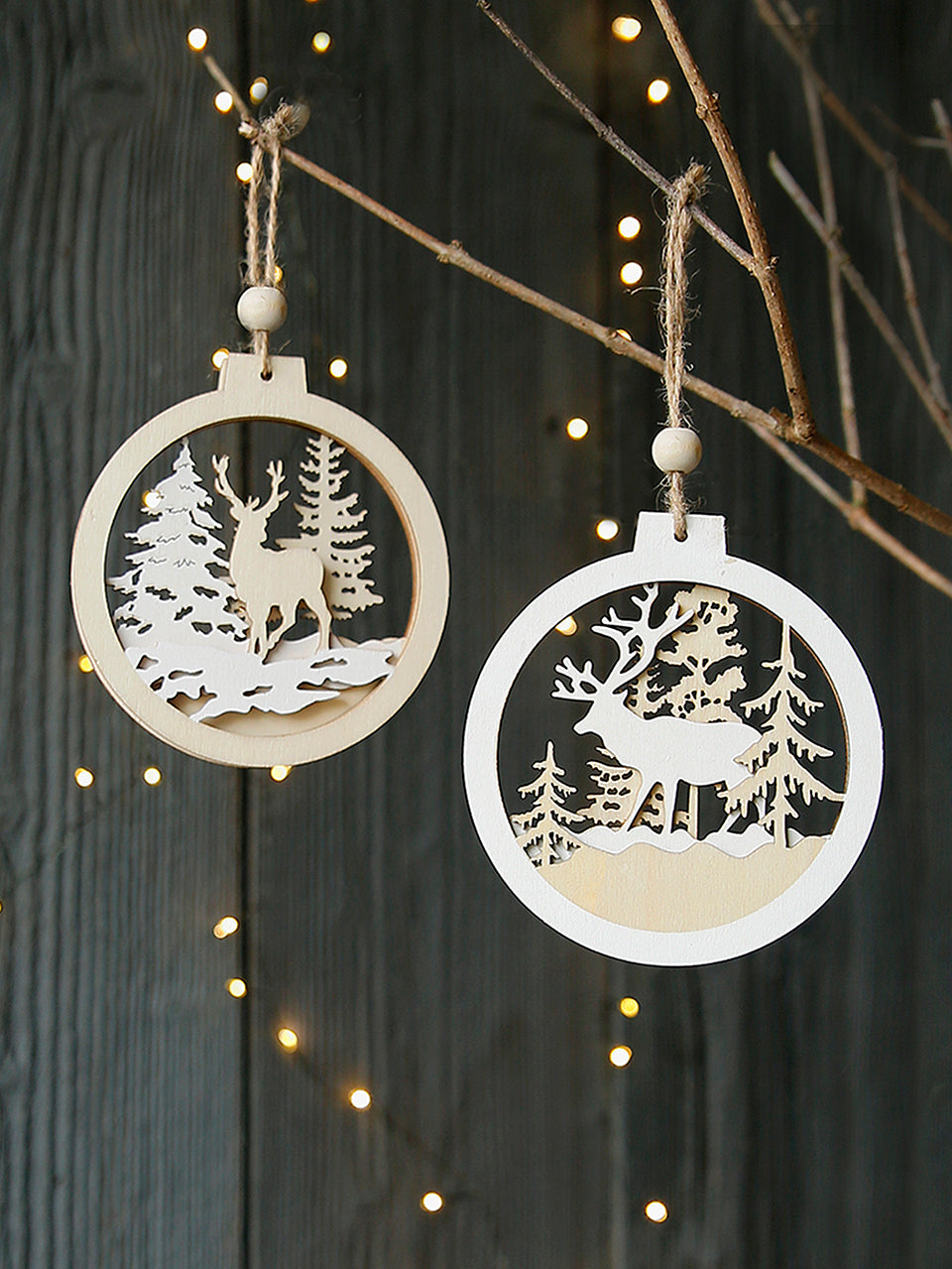 Set di palline di legno a forma di renna